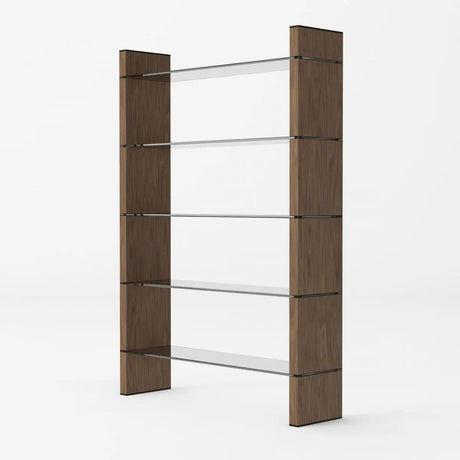 Vig Furniture - Modrest Glencoe - Modern Walnut & Black Glass Bookshelf - Vgbbmq2005Sf-1