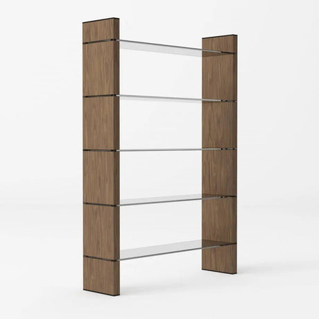 Vig Furniture - Modrest Glencoe - Modern Walnut & Black Glass Bookshelf - Vgbbmq2005Sf-1