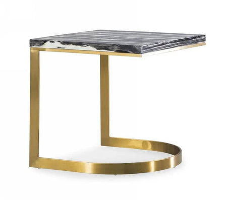 Vig Furniture - Modrest Greely - Glam Black And Gold Marble End Table - Vgodlz-178E