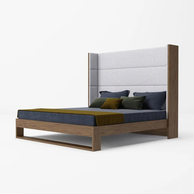 Vig Furniture - Modrest Heloise - Contemporary Grey Fabric & Walnut Trim Bed - Vgbbma1502-Bed