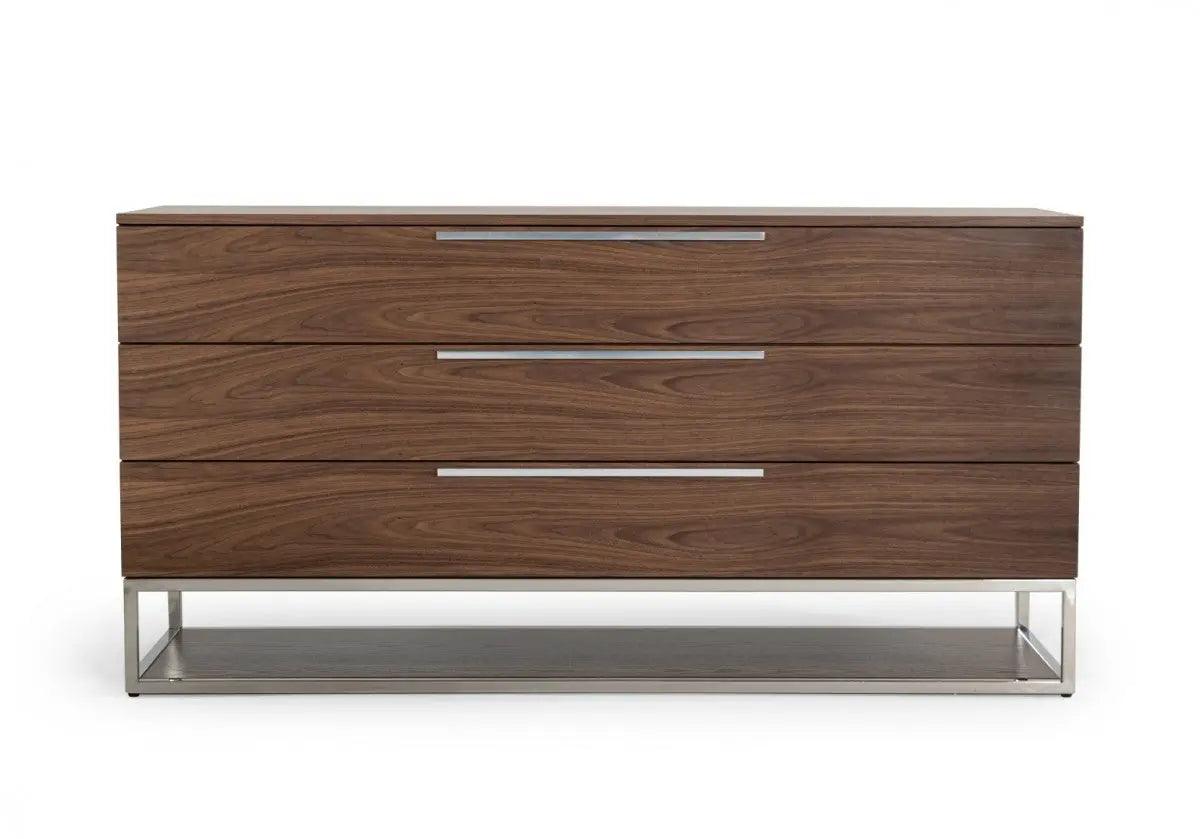 Vig Furniture - Modrest Heloise - Contemporary Walnut & Stainless Steel Dresser - Vgbbmc1502-Drs