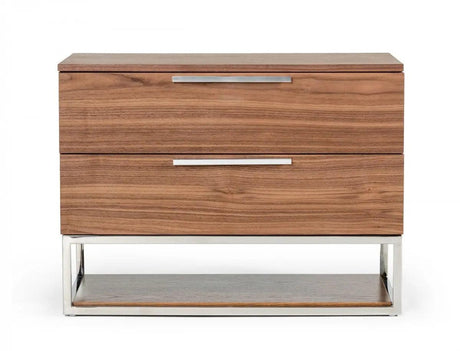 Vig Furniture - Modrest Heloise - Contemporary Walnut & Stainless Steel Nightstand - Vgbbmb1502-Ns