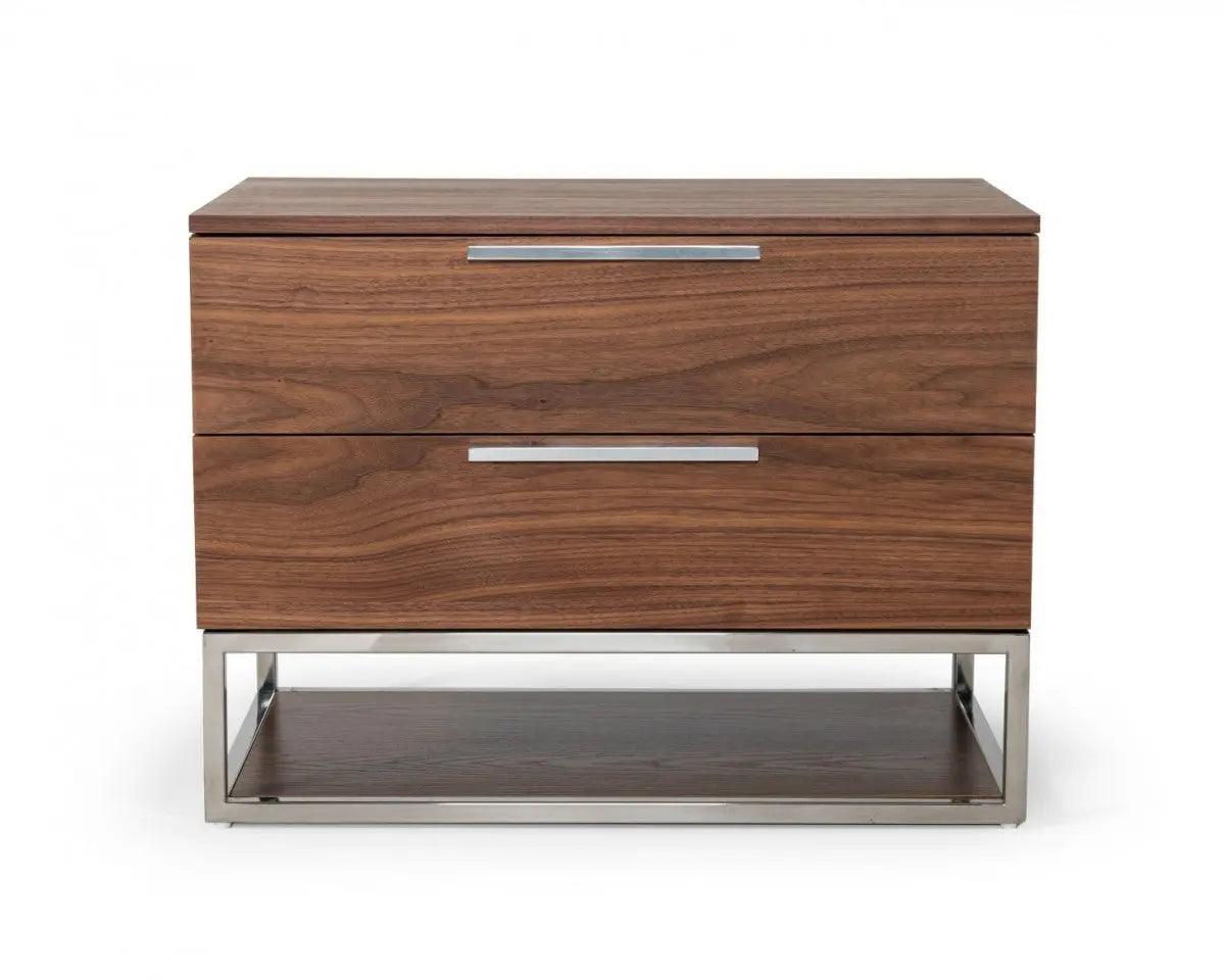 Vig Furniture - Modrest Heloise - Contemporary Walnut & Stainless Steel Nightstand - Vgbbmb1502-Ns