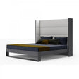 Modrest Heloise Contemporary White Leather & Grey Elm Trim Bed Vgbbma1502-Gry-Bed