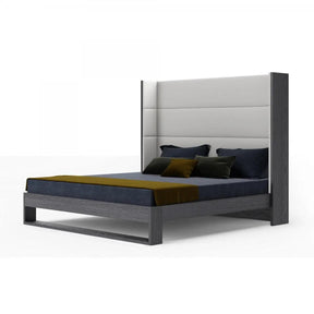 Modrest Heloise Contemporary White Leather & Grey Elm Trim Bed Vgbbma1502-Gry-Bed
