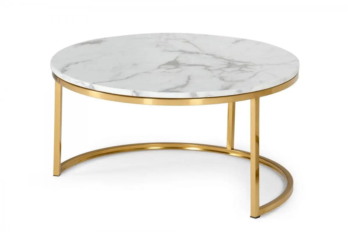 Vig Furniture - Modrest Jenkin - Modern Gold And Marble Coffee Table Set - Vgyuhd-Ct024