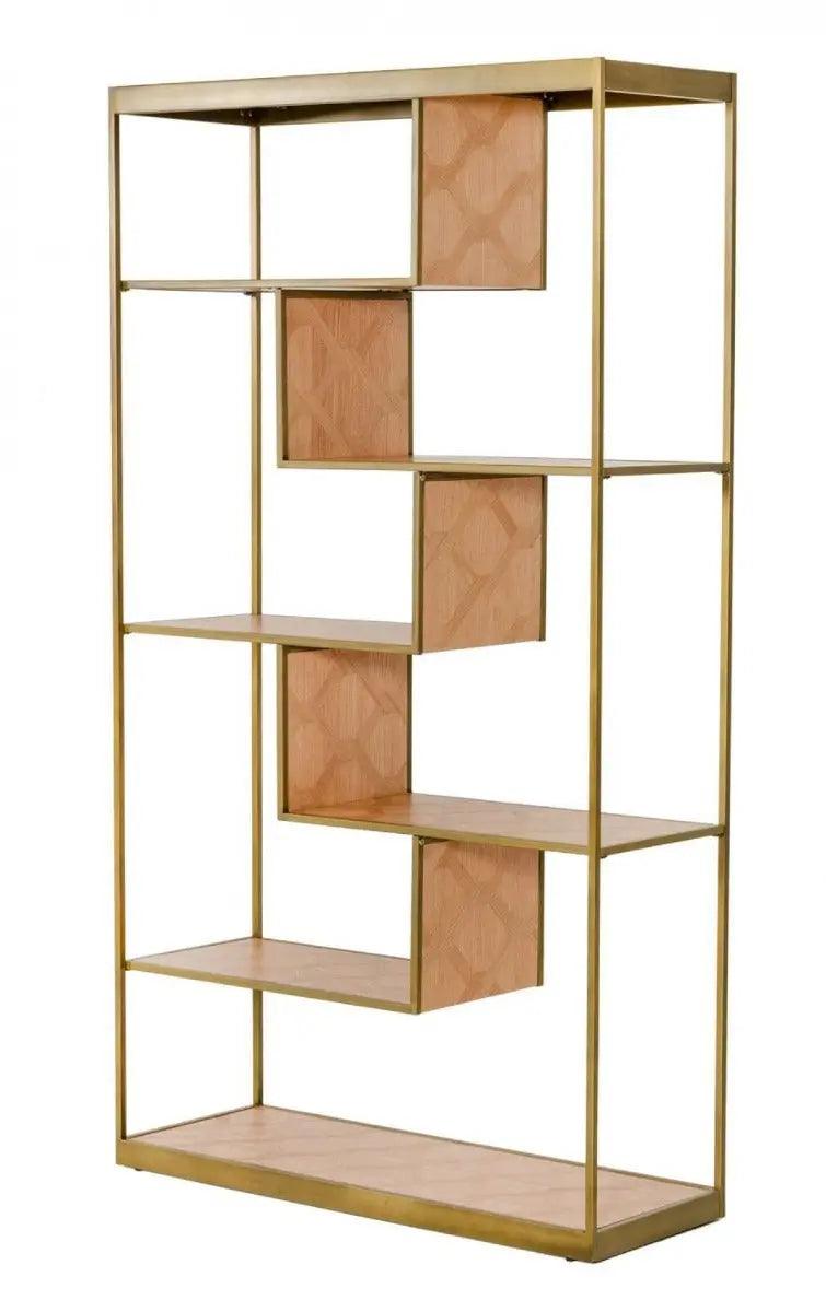 Vig Furniture - Modrest Jessica - Modern Oak & Brass Bookshelf - Vggmbk-1179-Shelf