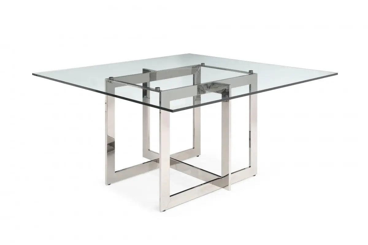 Vig Furniture - Modrest Keaton Square Modern Glass Stainless Steel Dining Table - Vgvct8961-Dt