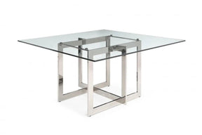 Modrest Keaton Square Modern Glass Stainless Steel Dining Table Vgvct8961-Dt