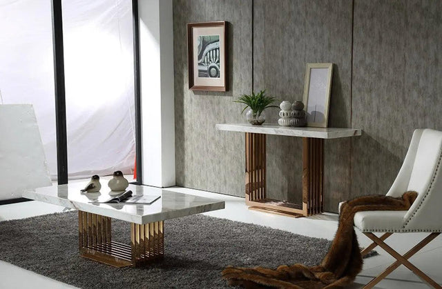 Vig Furniture - Modrest Kingsley Modern Marble & Rosegold Dining Table - Vgvct8933