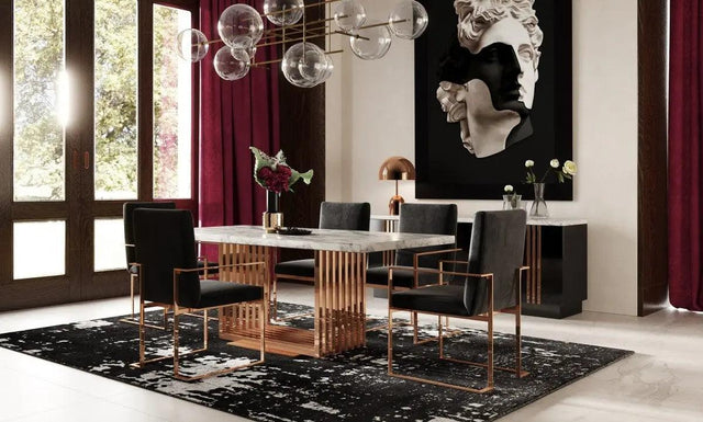 Modrest Kingsley Modern Marble & Rosegold Dining Table Vgvct8933