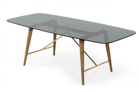 Vig Furniture - Modrest Kipling Modern Smoked Glass & Walnut Large Dining Table - Vgcsdt-16111-Lrg-Wal-Dt