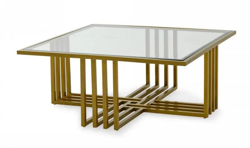 Vig Furniture - Modrest Kodiak - Glam Clear Glass And Gold Glass Coffee Table - Vgodlz-210Rc