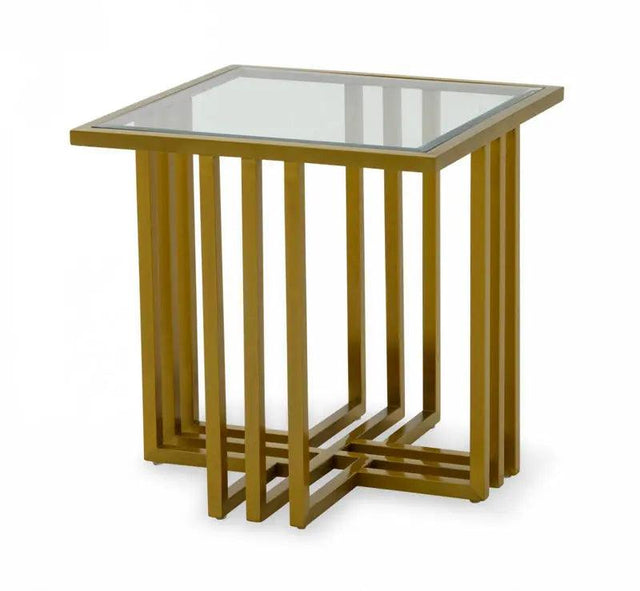 Vig Furniture - Modrest Kodiak - Glam Clear Glass And Gold Glass End Table - Vgodlz-210E