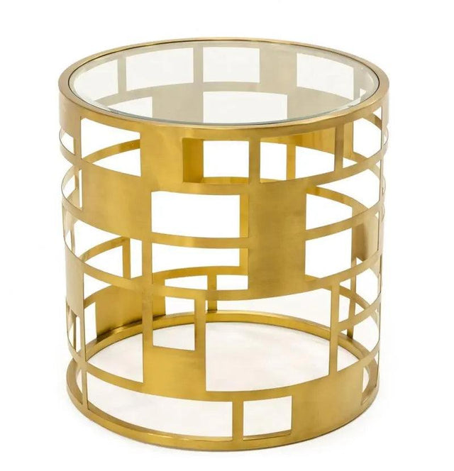 Vig Furniture - Modrest Kudo - Glam Clear Glass And Gold Glass End Table - Vgodlz-219E