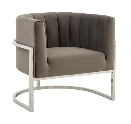 Vig Furniture - Modrest Landau - Modern Grey Velvet & Stainless Steel Accent Chair - Vgrhac-406-Gray