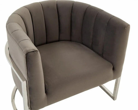 Vig Furniture - Modrest Landau - Modern Grey Velvet & Stainless Steel Accent Chair - Vgrhac-406-Gray