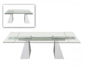 Modrest Latrobe Extendable Quartz Stone & Glass Dining Table in White | VIG