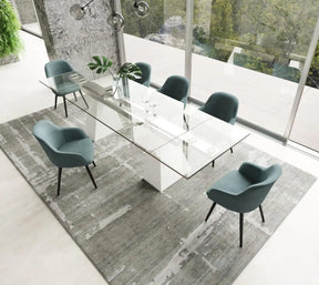 Modrest Latrobe Extendable Quartz Stone & Glass Dining Table in White | VIG