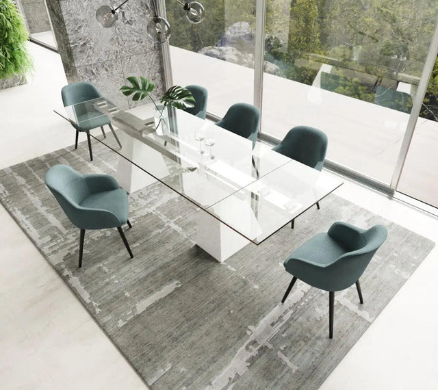 Modrest Latrobe Extendable Quartz Stone & Glass Dining Table in White | VIG