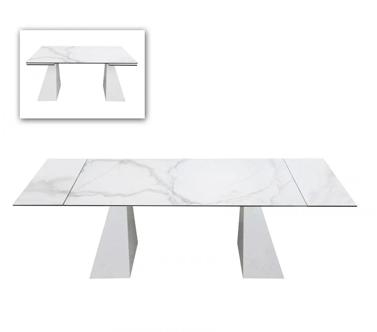 Vig Furniture - Modrest Latrobe Modern White Ceramic Quartz 118" Extendable Dining Table - Vgyfdt8765-5C-Wht-Dt
