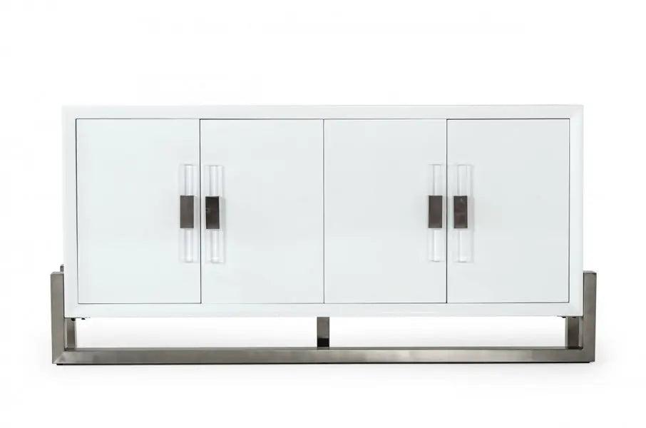 Vig Furniture - Modrest Lenny - Modern White High Gloss & Stainless Steel Gun Metal Buffet - Vggmw-1393B-Wht-Buf