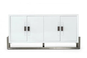 Modrest Lenny Modern White High Gloss & Stainless Steel Gun Metal Buffet Vggmw-1393B-Wht-Buf