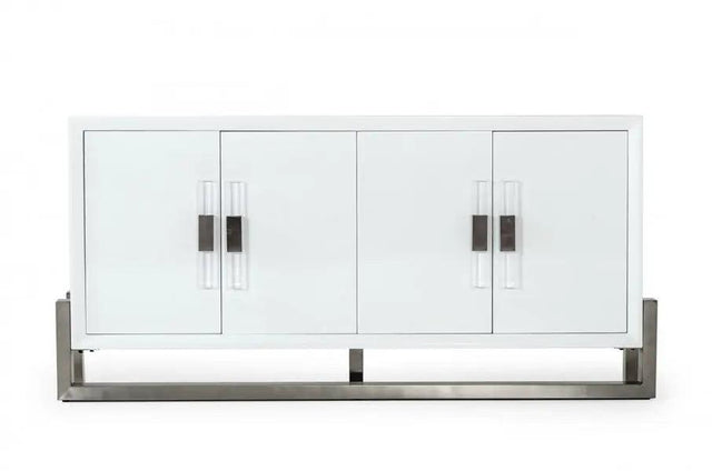 Vig Furniture - Modrest Lenny - Modern White High Gloss & Stainless Steel Gun Metal Buffet - Vggmw-1393B-Wht-Buf