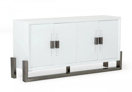 Vig Furniture - Modrest Lenny - Modern White High Gloss & Stainless Steel Gun Metal Buffet - Vggmw-1393B-Wht-Buf