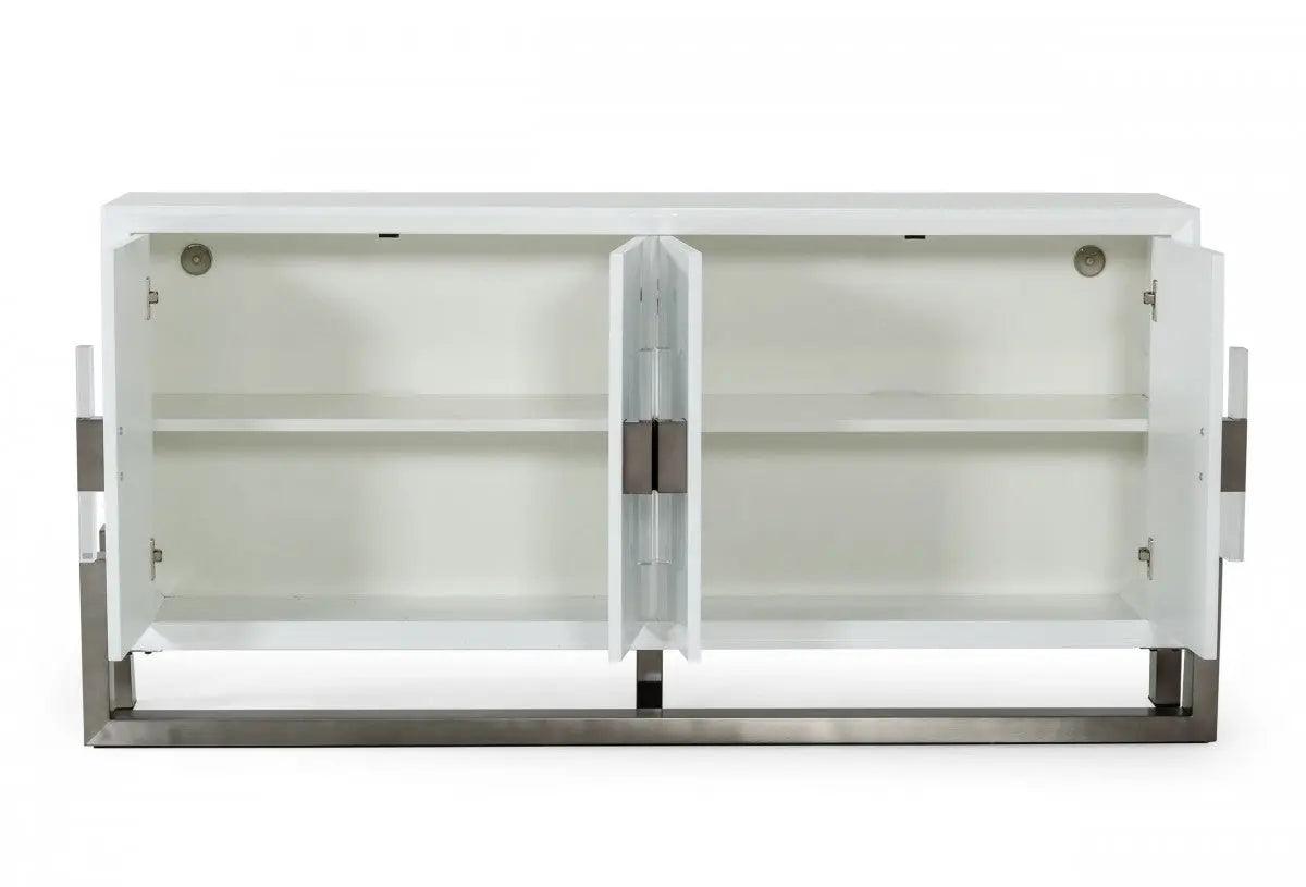 Vig Furniture - Modrest Lenny - Modern White High Gloss & Stainless Steel Gun Metal Buffet - Vggmw-1393B-Wht-Buf