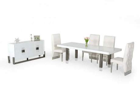 Vig Furniture - Modrest Lenny- Modern White High Gloss & Stainless Steel Gun Metal Dining Table - Vggmdt-1393B-Wht-Dt