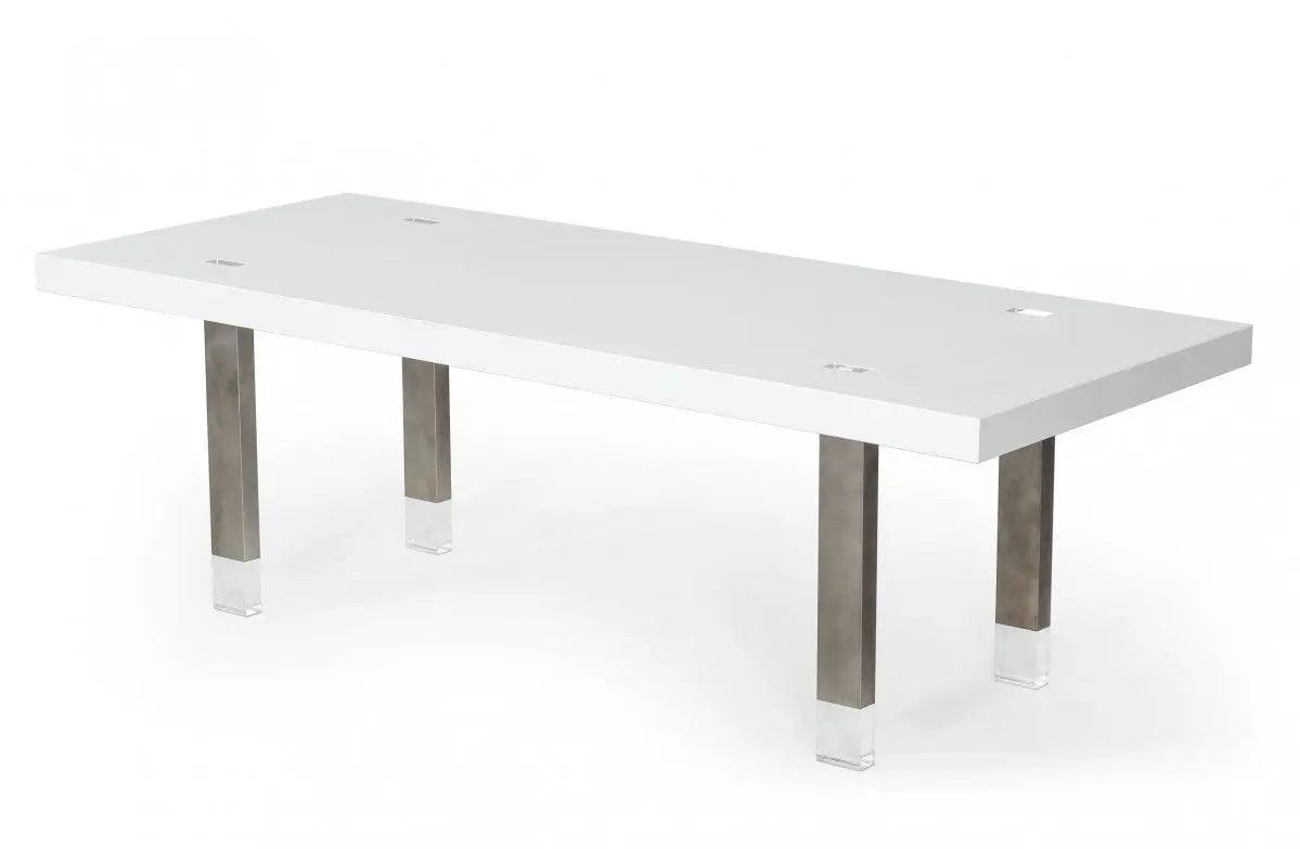 Vig Furniture - Modrest Lenny- Modern White High Gloss & Stainless Steel Gun Metal Dining Table - Vggmdt-1393B-Wht-Dt