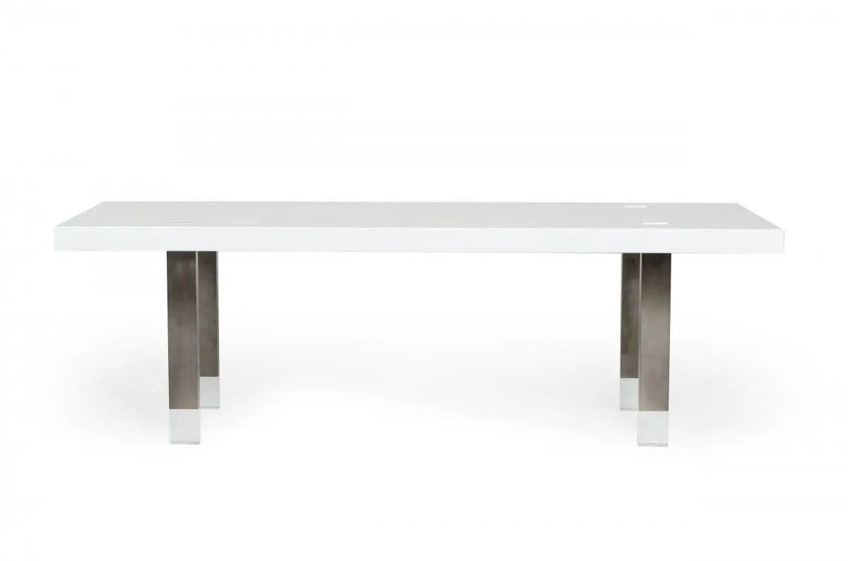 Vig Furniture - Modrest Lenny- Modern White High Gloss & Stainless Steel Gun Metal Dining Table - Vggmdt-1393B-Wht-Dt