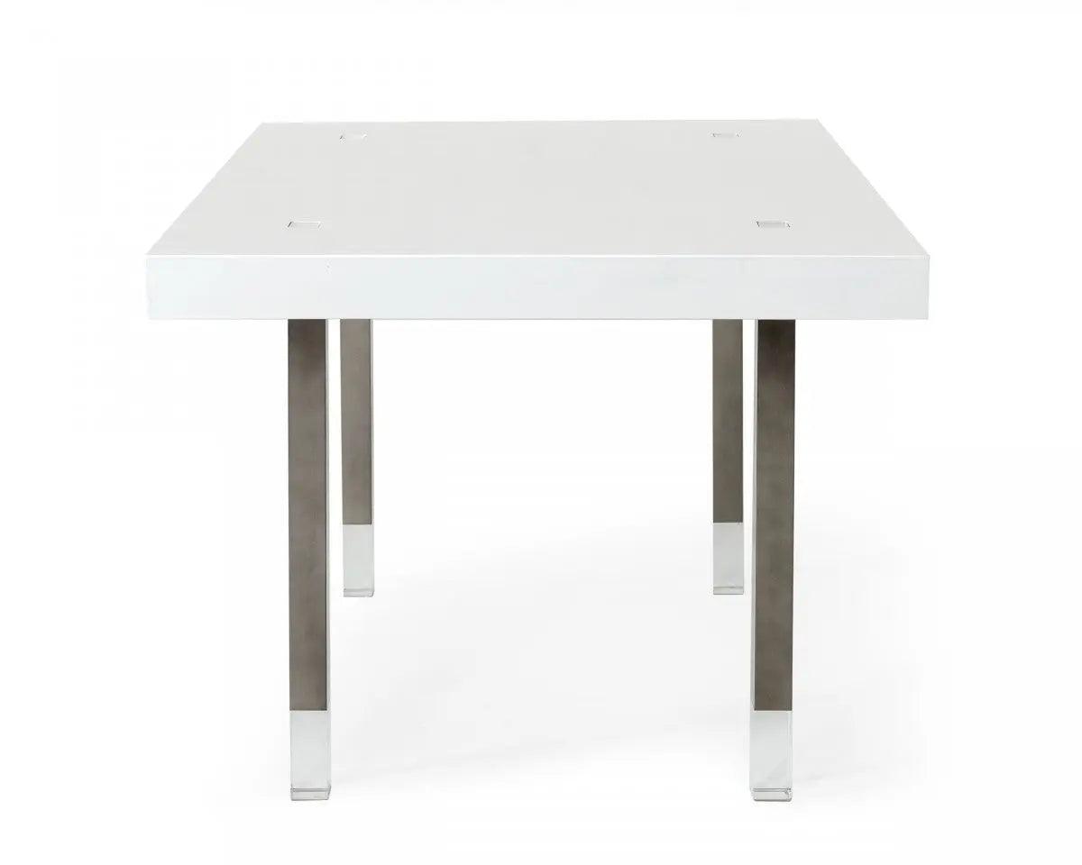 Vig Furniture - Modrest Lenny- Modern White High Gloss & Stainless Steel Gun Metal Dining Table - Vggmdt-1393B-Wht-Dt