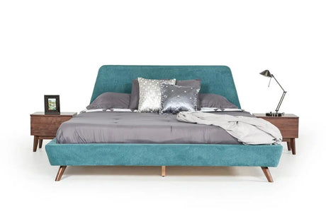 Vig Furniture - Modrest Lewis Mid-Century Modern Teal & Walnut Bed - Vgmabr-36-Bed