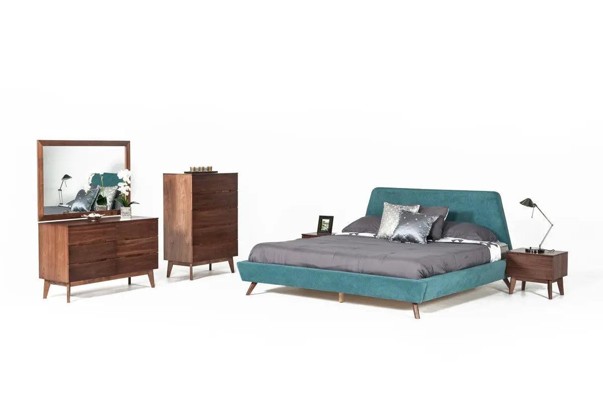 Vig Furniture - Modrest Lewis Mid-Century Modern Teal & Walnut Bed - Vgmabr-36-Bed