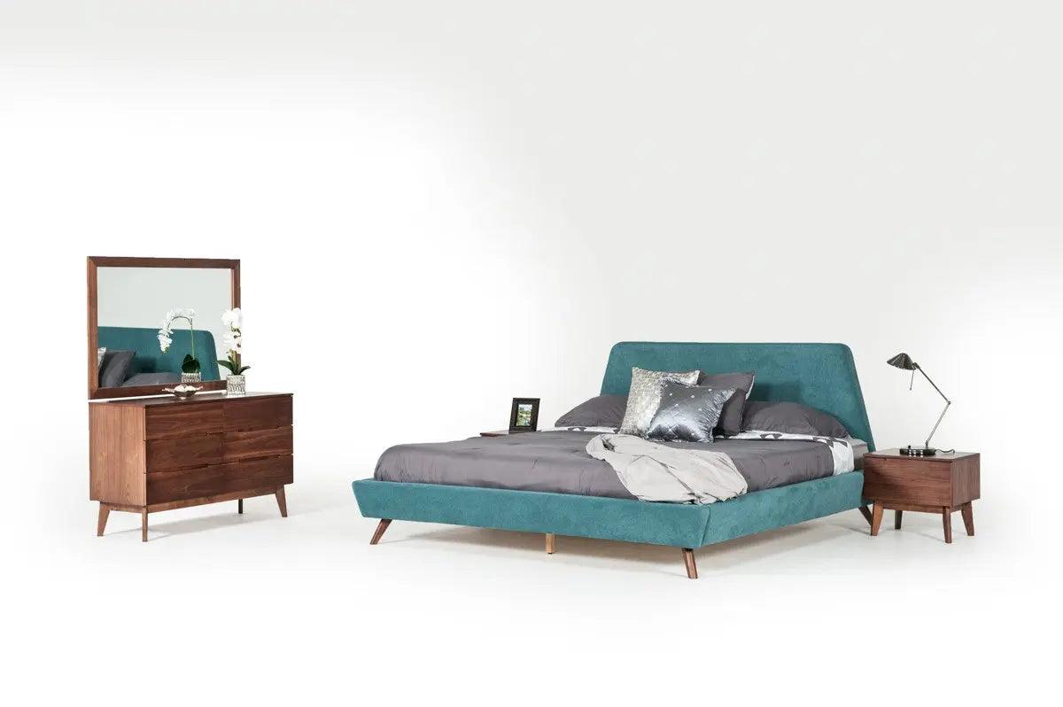 Vig Furniture - Modrest Lewis Mid-Century Modern Teal & Walnut Bed - Vgmabr-36-Bed