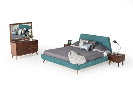 Vig Furniture - Modrest Lewis Mid-Century Modern Teal & Walnut Bed - Vgmabr-36-Bed