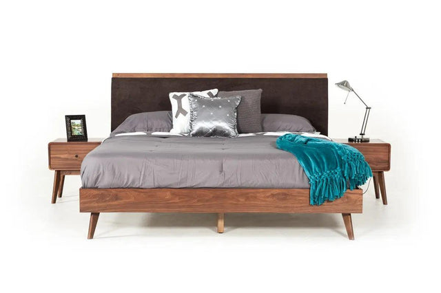 Vig Furniture - Modrest Marshall Mid-Century Modern Brown Fabric & Walnut Bed - Vgmabr-39-Bed