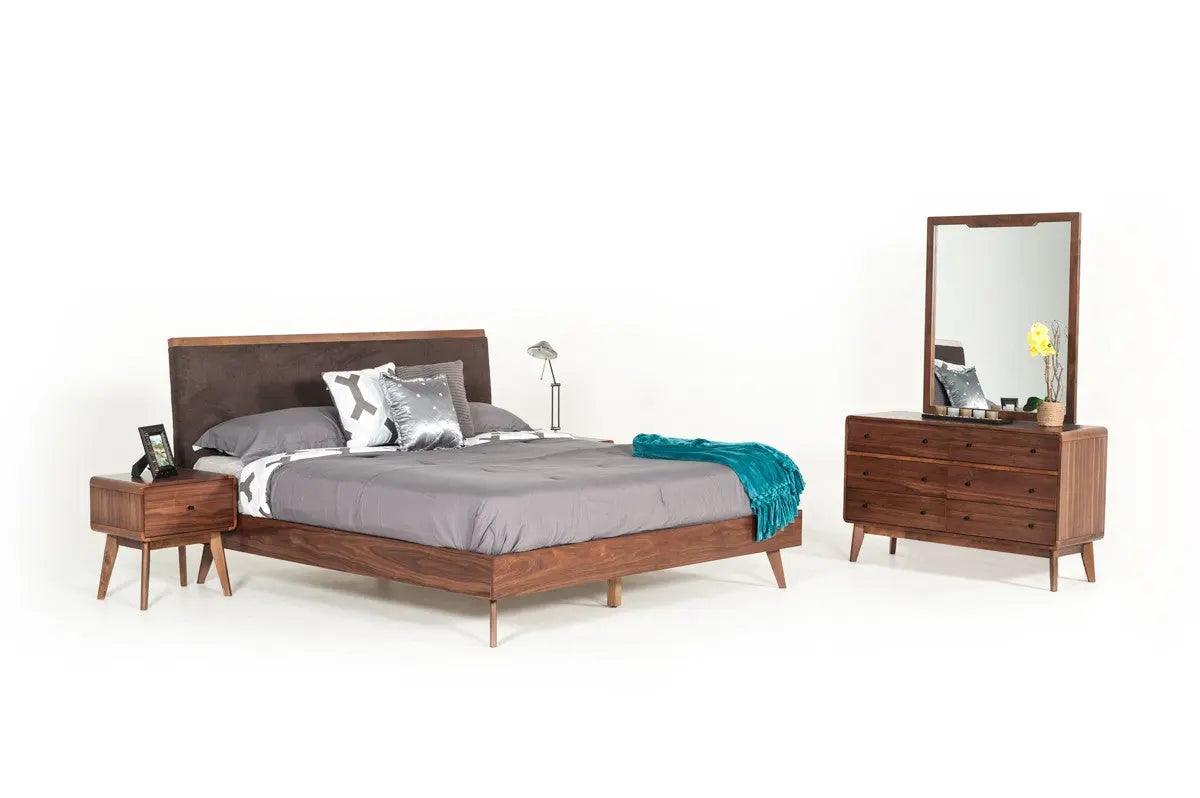 Vig Furniture - Modrest Marshall Mid-Century Modern Brown Fabric & Walnut Bed - Vgmabr-39-Bed