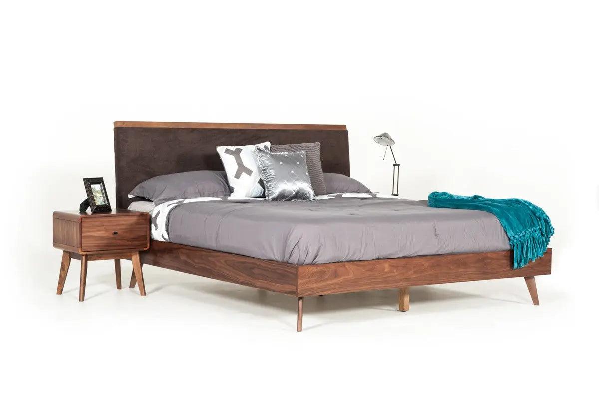 Vig Furniture - Modrest Marshall Mid-Century Modern Brown Fabric & Walnut Bed - Vgmabr-39-Bed