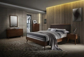 Modrest Marshall Mid-Century Modern Brown Fabric & Walnut Bedroom Set Vgmabr-39-Set