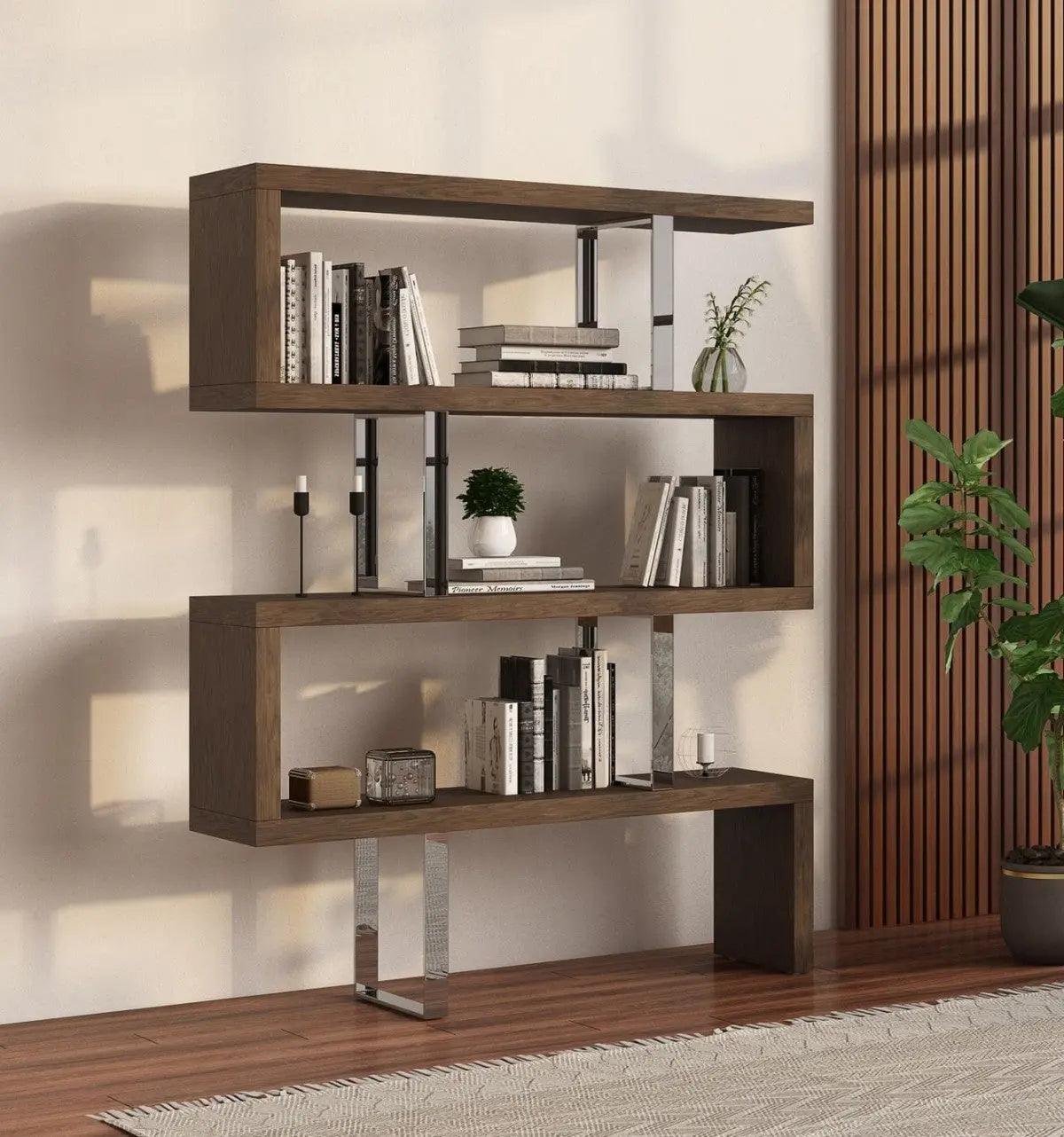 Vig Furniture - Modrest Maze Modern Walnut Bookcase - Vgbbmd105-Wal