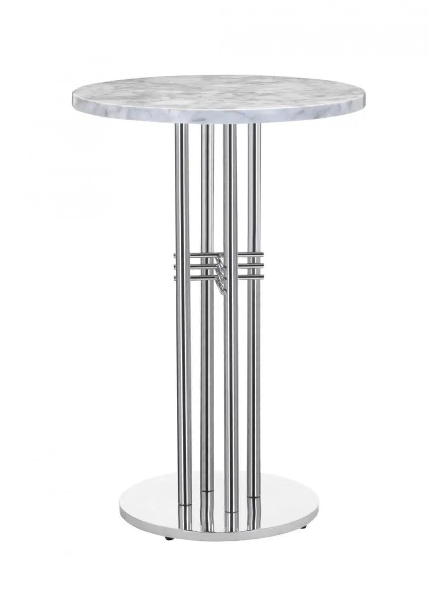 Vig Furniture - Modrest Munith Modern White Marble & Stainless Steel Bar Table - Vgzabt9504-Wht-Bt