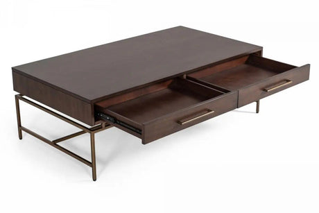 Vig Furniture - Modrest Nathan - Modern Acacia & Brass Coffee Table - Vgnx19186