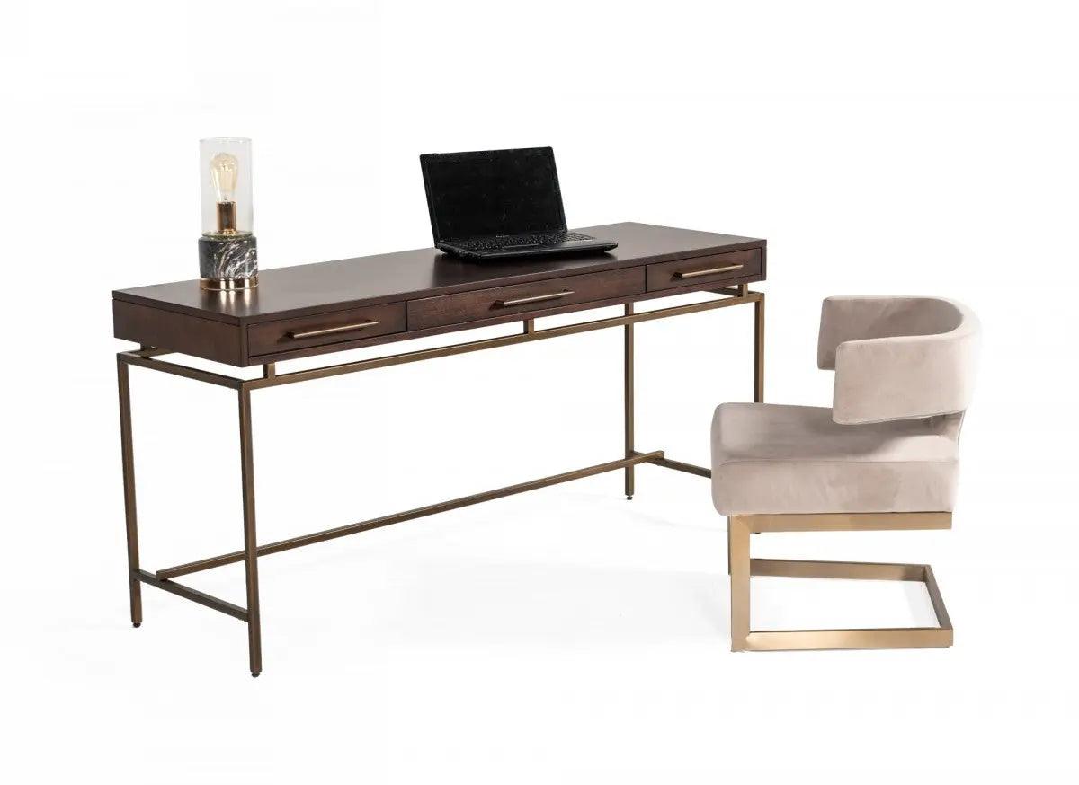 Vig Furniture - Modrest Nathan - Modern Acacia & Brass Desk - Vgnx19182