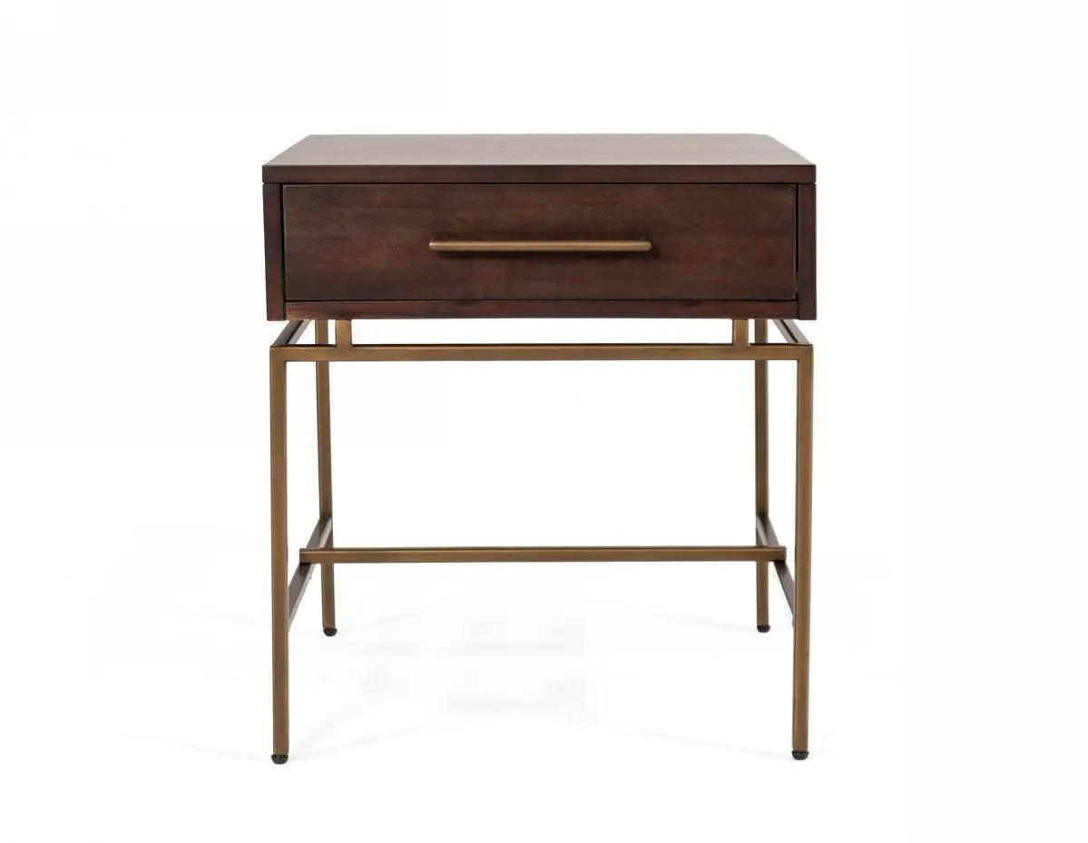 Vig Furniture - Modrest Nathan - Modern Acacia & Brass End Table - Vgnx19187