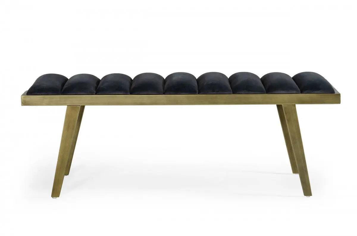 Vig Furniture - Modrest Navi Contemporary Grey Velvet & Antique Brass Bench - Vggaga8654Be-Gry-B