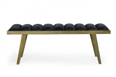 Vig Furniture - Modrest Navi Contemporary Grey Velvet & Antique Brass Bench - Vggaga8654Be-Gry-B