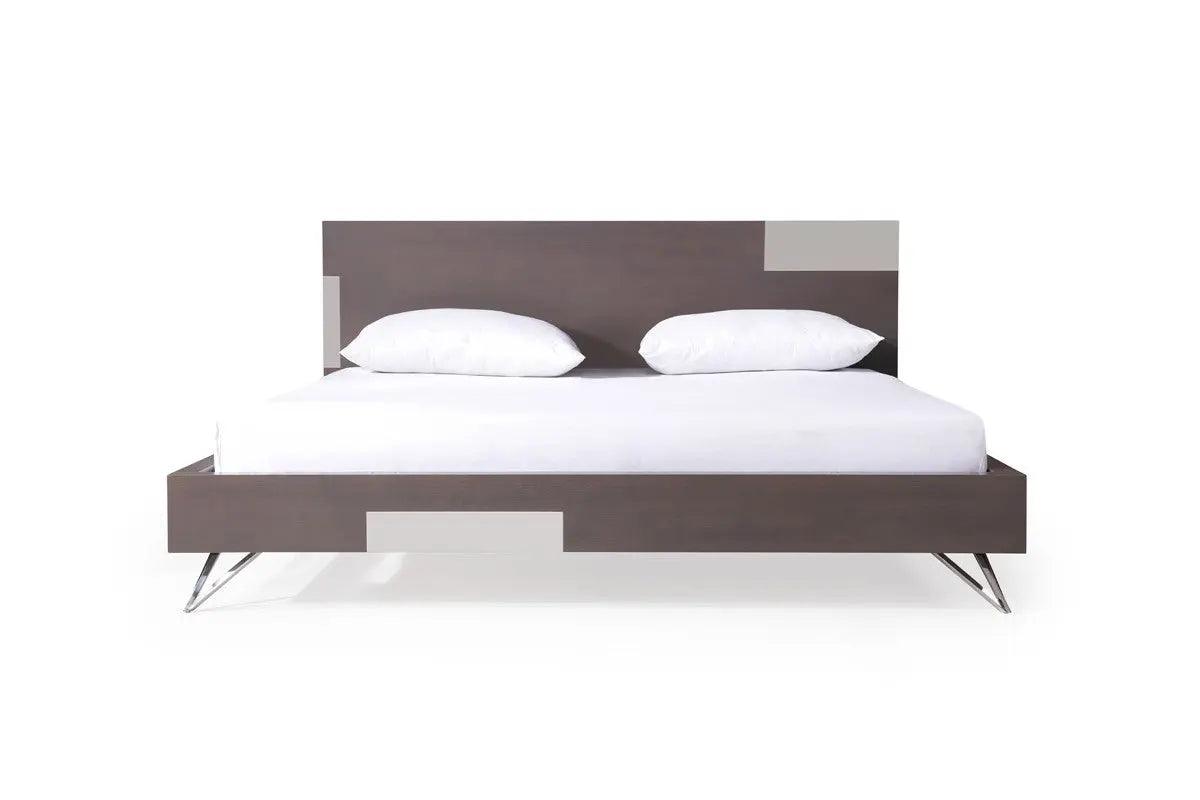 Vig Furniture - Modrest Nicola Modern Grey Oak & Stainless Steel Bed - Vgvcbd1708-Gryoak